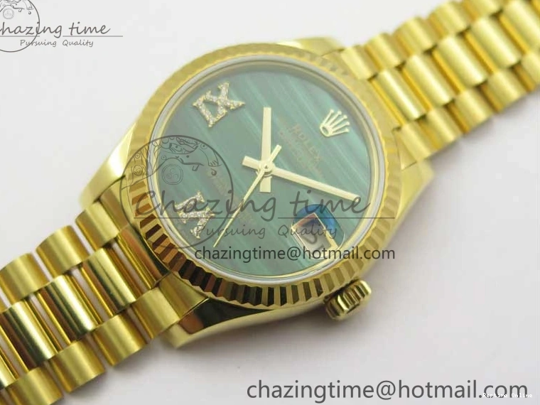 0516 Daydate 278288 31mm YG EWF Best Edition Green Malachite Dial on YG President Bracelet ETA SunProtective 2605